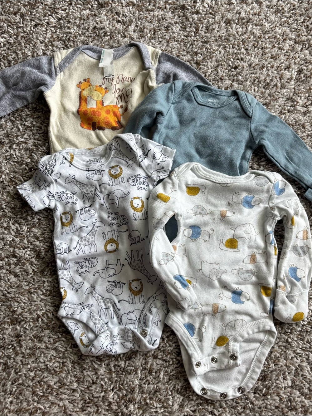 Mixed Neutral & Blue Baby One-Piece Bodysuits - 4 Pack
